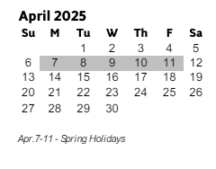 District School Academic Calendar for Hayes Elementary School for April 2025