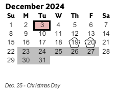 District School Academic Calendar for Harmony-leland Elementary School for December 2024