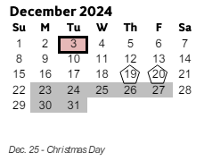 District School Academic Calendar for Green Acres Elementary School for December 2024