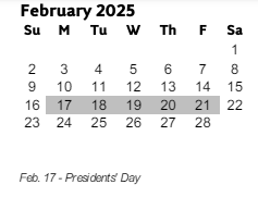 District School Academic Calendar for Fair Oaks Elementary School for February 2025