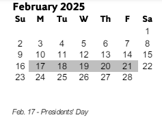 District School Academic Calendar for Dowell Elementary School for February 2025