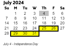 District School Academic Calendar for Addison Elementary School for July 2024