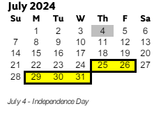 District School Academic Calendar for Russell Elementary School for July 2024