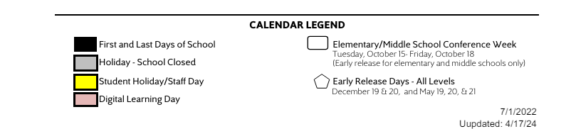 District School Academic Calendar Key for Pine Mountain Middle School