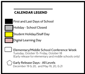 District School Academic Calendar Legend for Garrett Middle School