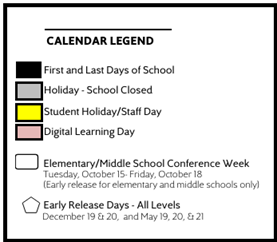 District School Academic Calendar Legend for Awtrey Middle School