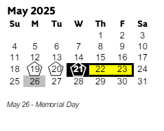 District School Academic Calendar for Palmer Middle School for May 2025