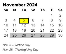 District School Academic Calendar for Hayes Elementary School for November 2024