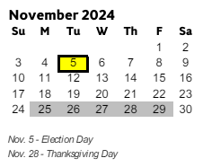 District School Academic Calendar for Lassiter High School for November 2024