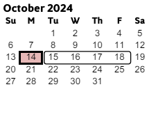 District School Academic Calendar for Hayes Elementary School for October 2024
