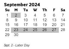 District School Academic Calendar for Tritt Elementary School for September 2024