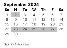 District School Academic Calendar for Sedalia Park Elementary School for September 2024