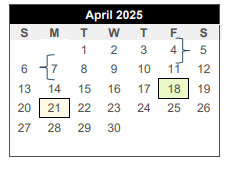 District School Academic Calendar for Center For Alternative Learning for April 2025