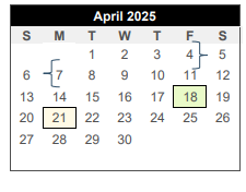 District School Academic Calendar for A & M Cons High School for April 2025