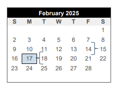 District School Academic Calendar for Center For Alternative Learning for February 2025