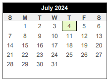 District School Academic Calendar for Center For Alternative Learning for July 2024