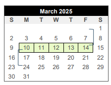 District School Academic Calendar for Southwood Valley Elementary for March 2025