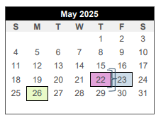 District School Academic Calendar for Oakwood Intermediate School for May 2025