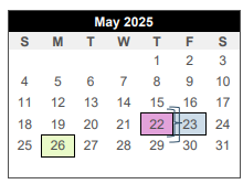 District School Academic Calendar for Center For Alternative Learning for May 2025