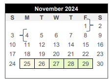 District School Academic Calendar for A & M Cons High School for November 2024