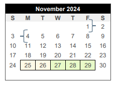 District School Academic Calendar for Center For Alternative Learning for November 2024