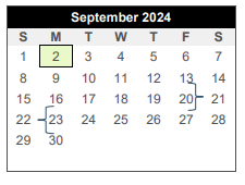 District School Academic Calendar for Center For Alternative Learning for September 2024
