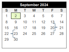 District School Academic Calendar for Pebble Creek Elementary for September 2024