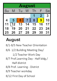 District School Academic Calendar for Irving Middle School for August 2024