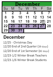 District School Academic Calendar for Bijou Alternative Program for December 2024