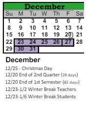 District School Academic Calendar for Jefferson Elementary School for December 2024