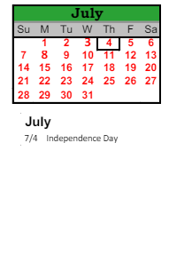 District School Academic Calendar for East Middle School for July 2024