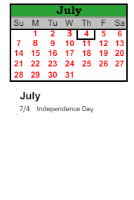 District School Academic Calendar for Taylor Elementary School for July 2024