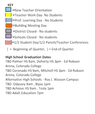 District School Academic Calendar Legend for Bijou Alternative Program