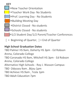 District School Academic Calendar Legend for North Middle School