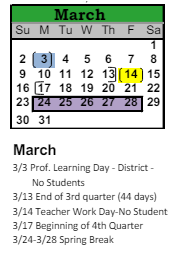 District School Academic Calendar for Adams Elementary School for March 2025