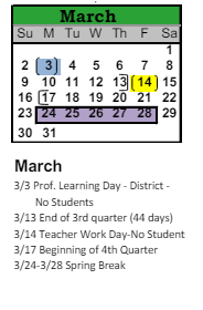 District School Academic Calendar for Mann Middle School for March 2025