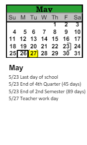 District School Academic Calendar for Bijou Alternative Program for May 2025