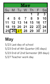 District School Academic Calendar for Adams Elementary School for May 2025