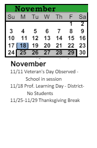 District School Academic Calendar for Ivywild Elementary School for November 2024