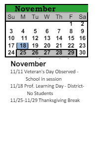 District School Academic Calendar for Pike Elementary School for November 2024