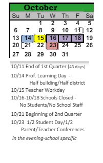 District School Academic Calendar for Palmer High School for October 2024