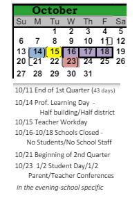 District School Academic Calendar for Buena Vista Elementary School for October 2024