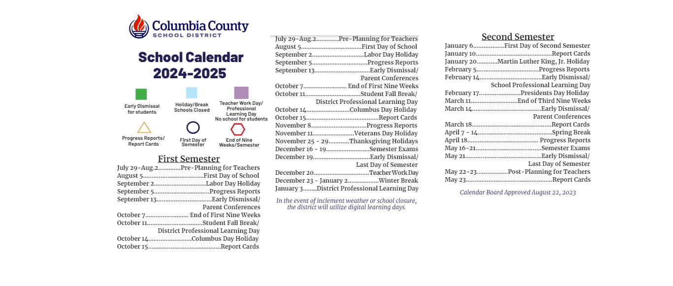 District School Academic Calendar Key for Evans Middle School