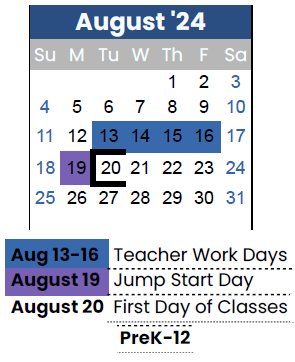 District School Academic Calendar for Smithton Middle for August 2024