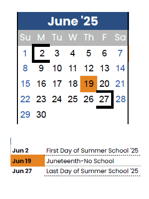District School Academic Calendar for Smithton Middle for June 2025