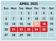 District School Academic Calendar for Westgate Alternative Elementary School for April 2025