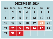 District School Academic Calendar for Literature Based Alternative @ Hubbard Elementary for December 2024