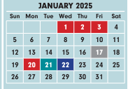 District School Academic Calendar for Johnson Park Middle School for January 2025