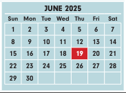 District School Academic Calendar for Shady Lane Elementary School for June 2025