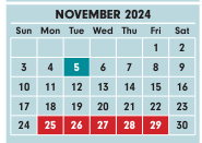 District School Academic Calendar for Shady Lane Elementary School for November 2024